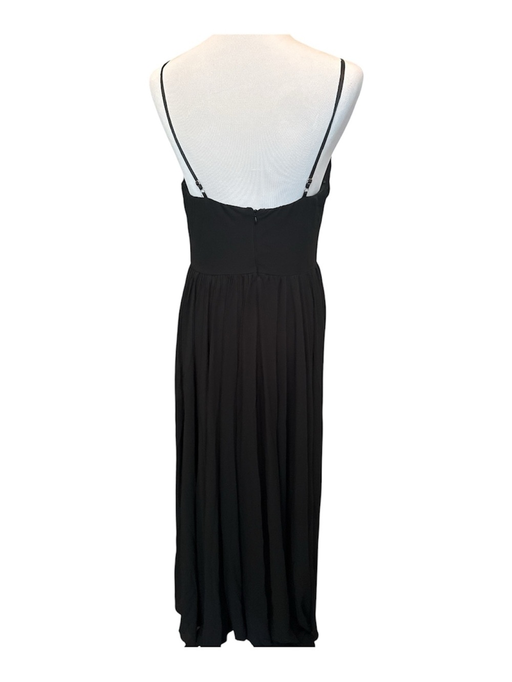 Aoshababi Dress Black Spaghetti Strap Maxi Lined Flowing Skirt Draped Bodice - Picture 2 of 5